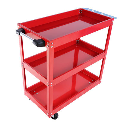 Tool Cart on Wheels,  Heavy Duty Steel Utility Cart w/Lockable Wheels, 400 LBS Capacity Industrial Service Cart for Garage, Warehouse, Workshop (Two-layer Bright Red)