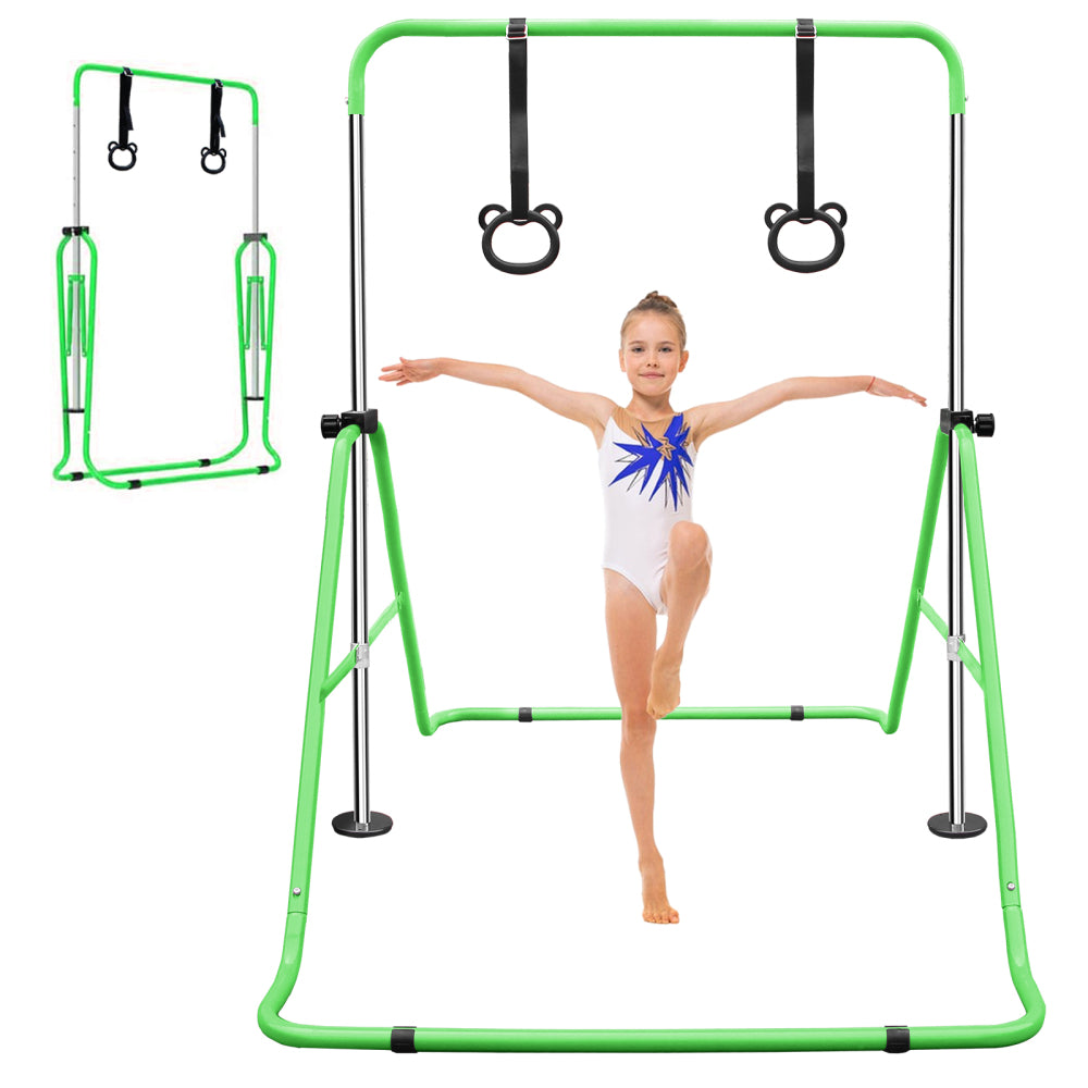 Green Multi-Functional Adjustable Height Children's Horizontal Gymnastic Bar With Bear Rings