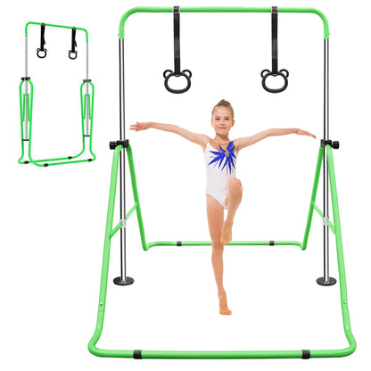 Green Multi-Functional Adjustable Height Children's Horizontal Gymnastic Bar With Bear Rings