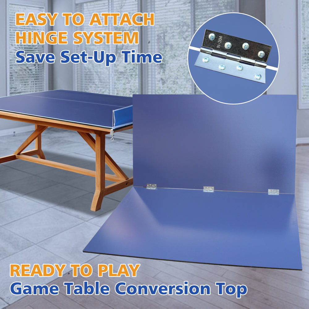 8ft Blue Mid-Size Ping Pong Conversion Top Foldable & Portable Table Tennis Table Top for Indoor Games