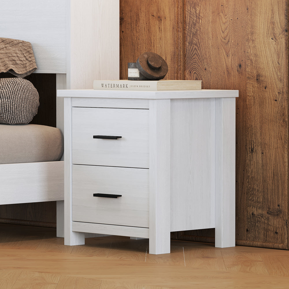 4-Pieces Bedroom Sets Queen Size Vintage Wooden Bed Frame with 2 Nightstands and 1 Dresser, White