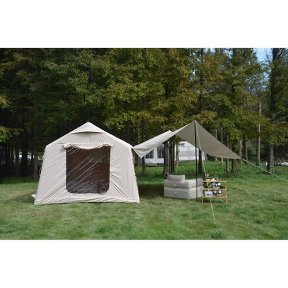 9.8 x13ft with canopy, Inflatable Camping Tents with Hand Pump, Air Glamping Tents,  Easy Setup Waterproof and Windproof Blow up Tent  Beige