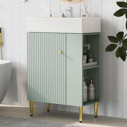 21.6" Green Bathroom vanity, Combo Cabinet, Bathroom Storage Cabinet, Single Ceramic Sink, Left side storage