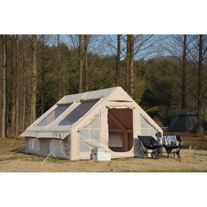 9.8 x13ft  Inflatable Camping Tents with Hand Pump, Air Glamping Tents, Easy Setup Waterproof and Windproof Blow up Tent, 4 Seasons Oxford Cabin Tent with Mesh & Chimney Window. Army green