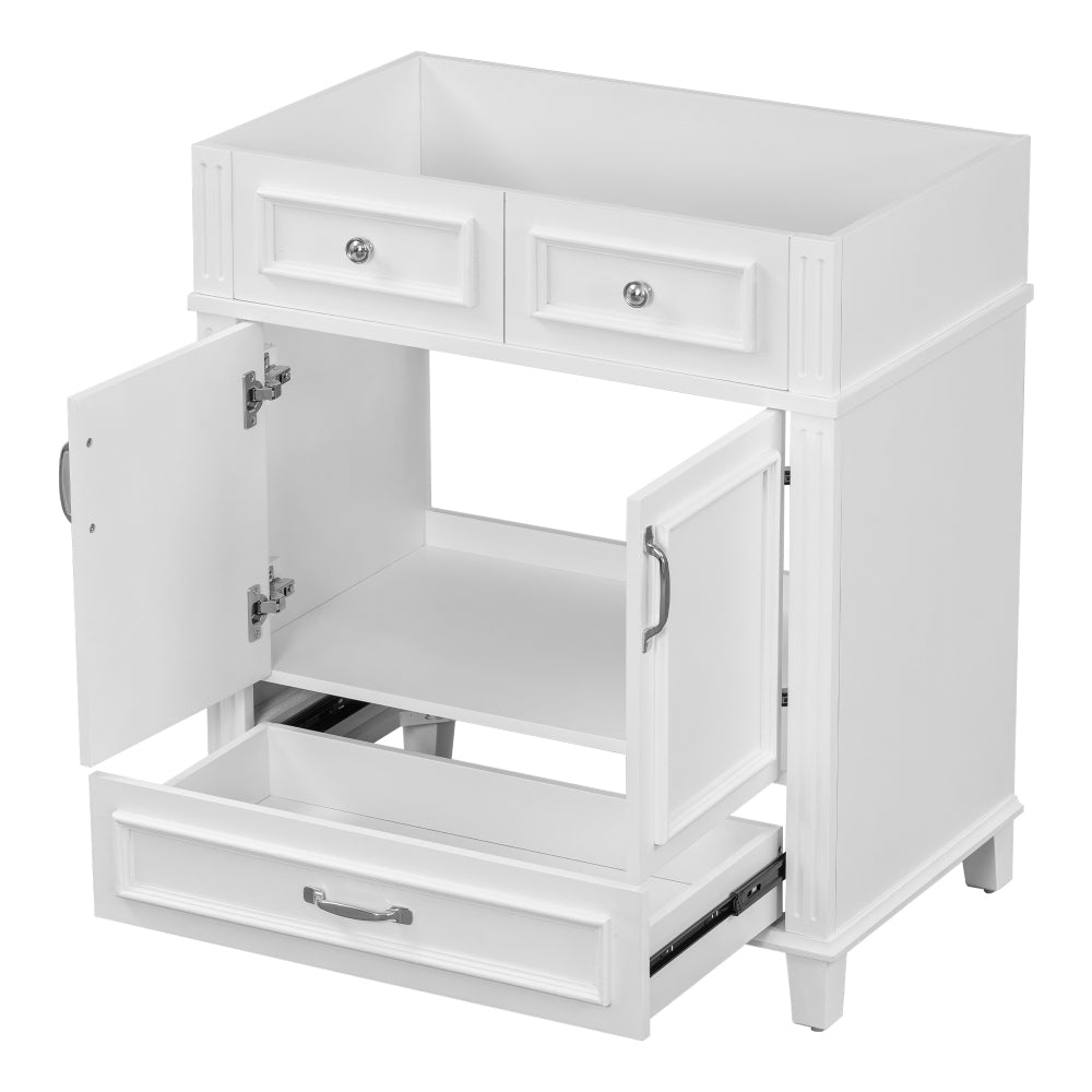 30'' Bathroom Vanity with Resin Sink, Solid Wood Frame Bathroom Storage Cabinet with Soft Closing Doors, Retro Style, White (Same as SW000118AAK)