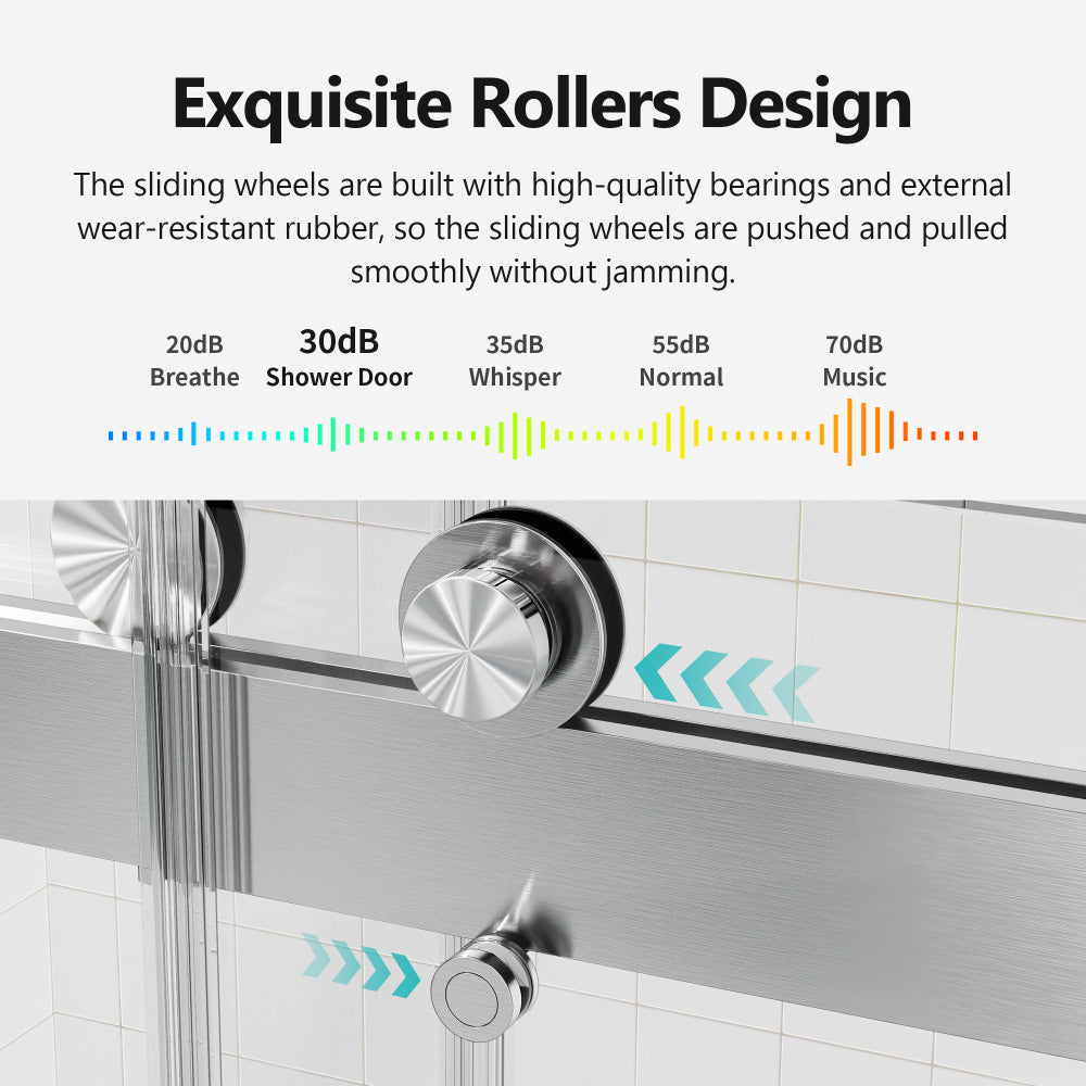 68-72 inches*76 inches Frameless Double Sliding Soft-Close Shower Door, 3/8inches (10mm) Thick SGCC Tempered Glass Door,  Brushed Nickel