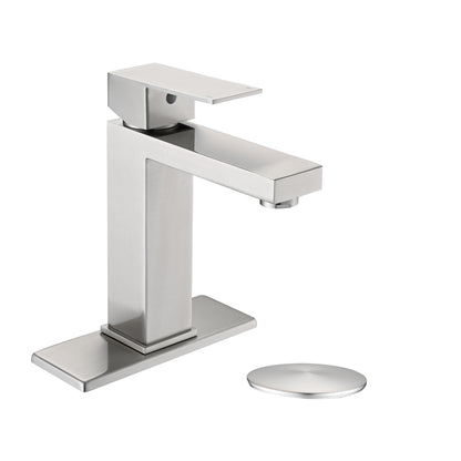 Bathroom Faucet Single Hole, Single Handle Stainless Steel Faucet for Bathroom Sink with Deckplate and Drain Assembly