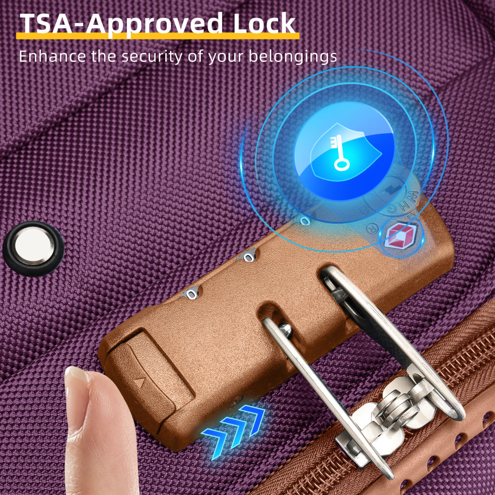 Luggage Sets 5 Piece Softside Expandable Suitcases Set with Spinner Wheels TSA Lock, Purple