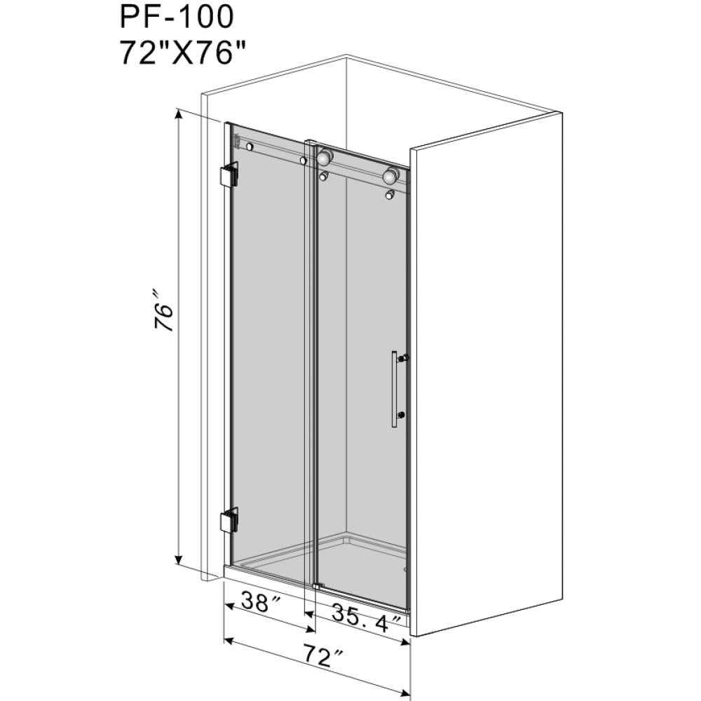 Frameless Sliding Glass Shower Doors 72" Width x 76"Height with 3/8"(10mm) Clear Tempered Glass, Matt Black Finish