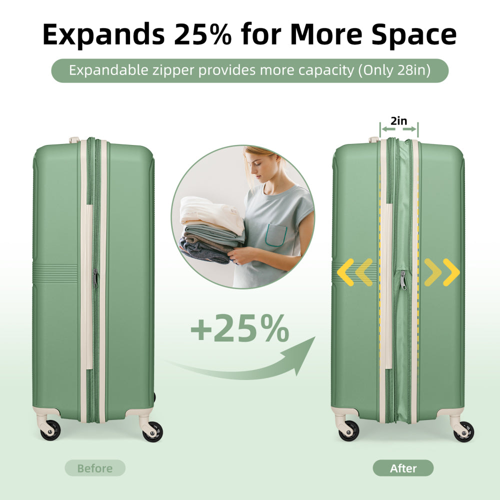 Luggage Sets 5 Piece, Expandable Luggage Hardside PP Suitcase Sets with Spinner Wheels TSA Lock, Green