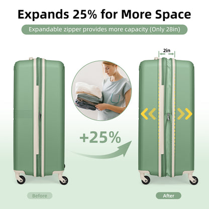Luggage Sets 5 Piece, Expandable Luggage Hardside PP Suitcase Sets with Spinner Wheels TSA Lock, Green