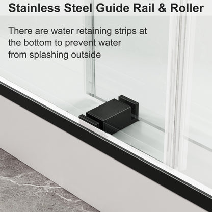 56 to 60'' W x 76'' H Frameless Shower Door, Double Sliding Shower Door with Premium 3/8'' (10mm) Thick Tempered Glass, Stainless Steel, Matte Black