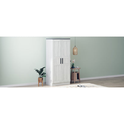 2-Door Wooden Wardrobe Armoire with LED and 4 Storage Shelves, Grey