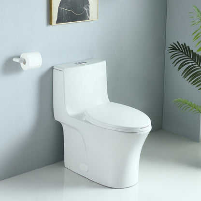 1.1/1.60 GPF Dual-Flush One Piece Toilet, Water-Saving Elongated Comfort Height Floor Mounted, Soft Closing Seat, 1000 Gram Map Flushing Score Toilet, Glossy White 23T02-GW