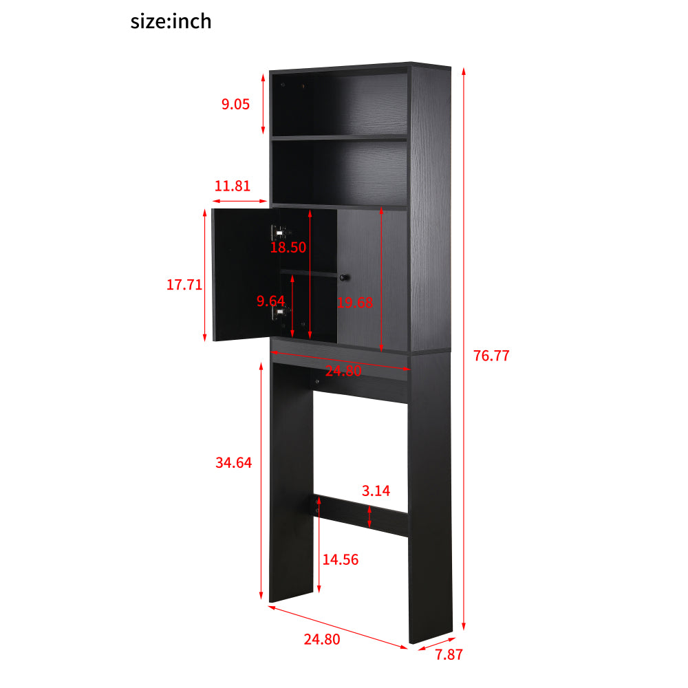 Over The Toilet Storage Cabinet, Farmhouse Storage Cabinet Over Toilet with 2 Barn Door & Toilet Paper Holder Stand,Home Space-Saving Toilet Rack,for Bathroom,Restroom, Laundry-black