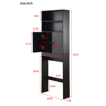 Over The Toilet Storage Cabinet, Farmhouse Storage Cabinet Over Toilet with 2 Barn Door & Toilet Paper Holder Stand,Home Space-Saving Toilet Rack,for Bathroom,Restroom, Laundry-black