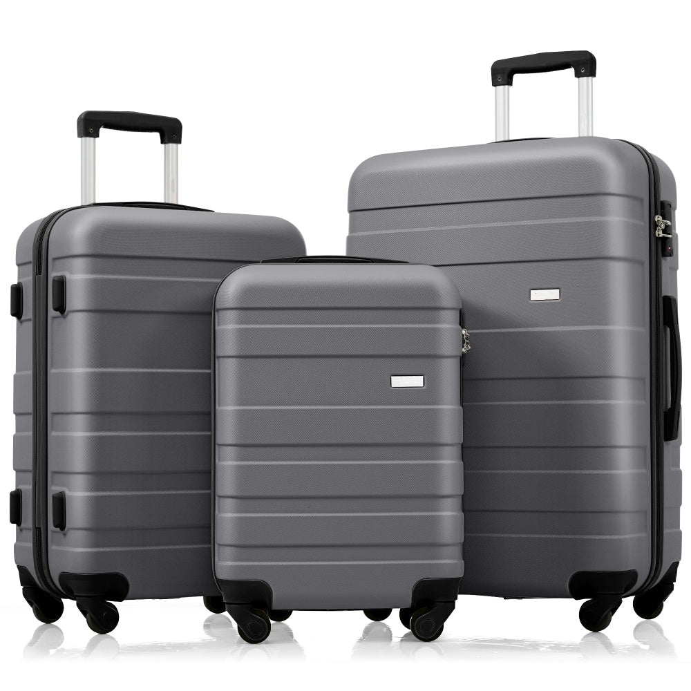 Luggage Sets New Model ABS Hardshell 3pcs Clearance Luggage Hardside Lightweight Durable Suitcase sets Spinner Wheels Suitcase with TSA Lock 20''24''28''( grey)