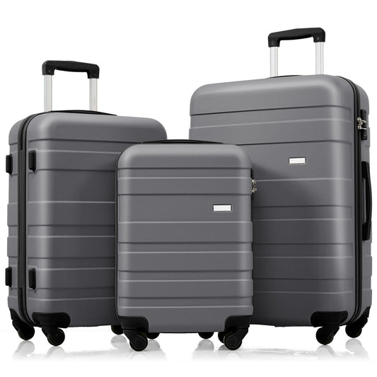 Luggage Sets New Model ABS Hardshell 3pcs Clearance Luggage Hardside Lightweight Durable Suitcase sets Spinner Wheels Suitcase with TSA Lock 20''24''28''( grey)