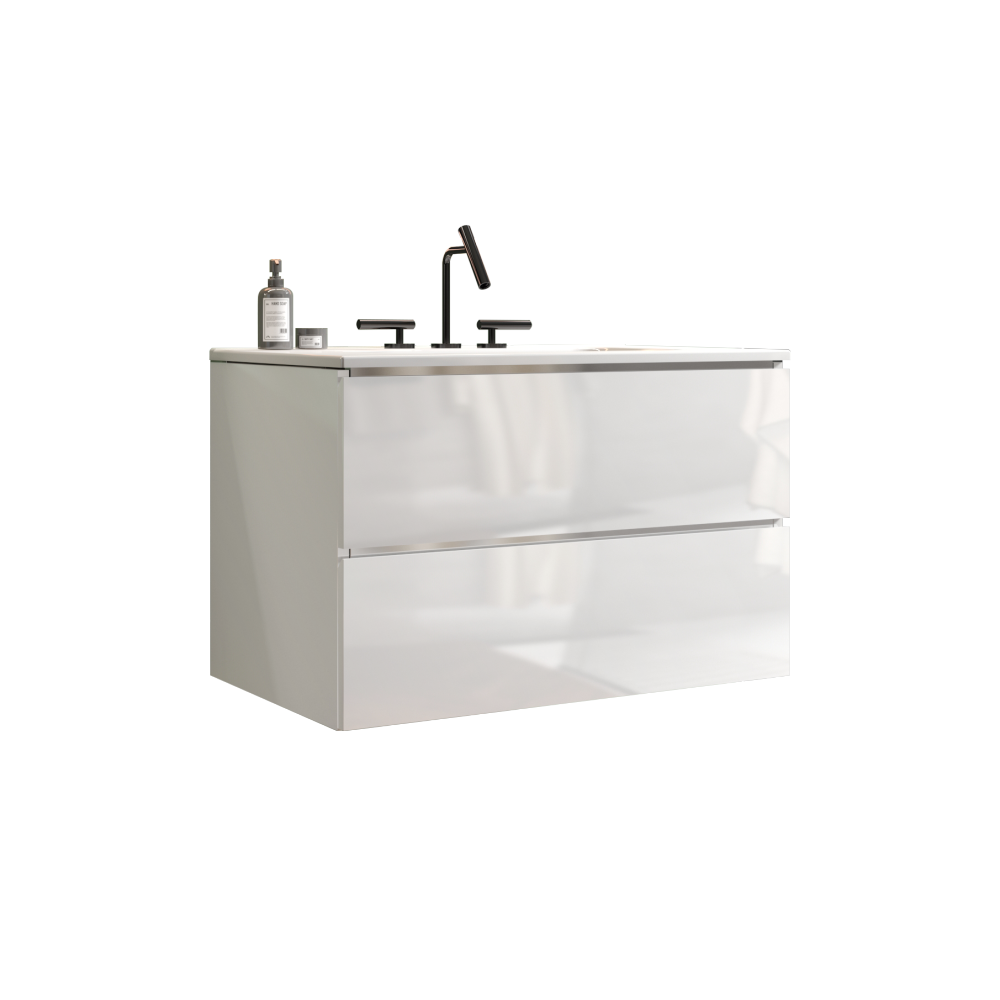 TIA 30" Wall Mount Glossy White Bathroom Vanity with Ceramic Sink with Three Faucet Holes, Large Storage Floating Bathroom Vanity for Modern Bathroom, Pre-assembled