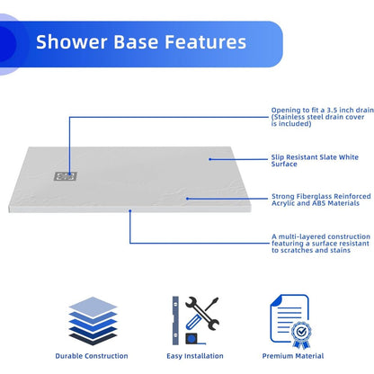 Goodyo 32"x48" White ABS & Acrylic Shower Base with Drain kit and Stainless Steel Cover