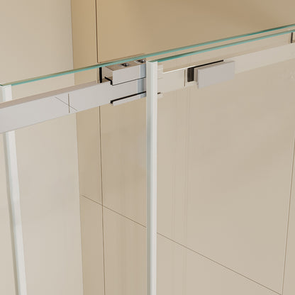 56-60"W x74"H Semi-Frame Single Sliding Shower Door,304 Stainless Steelin Polished Chrome finish,5/16" (8mm) Thick SGCC Tempered Clear Glass,Type C Wrapped Guide Rail Anti-derailment Pulley