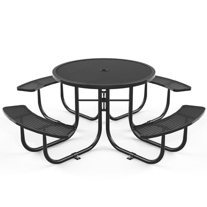 Round Outdoor Steel Picnic Table 46" with umbrella pole,Black