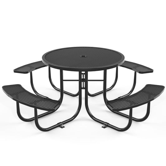 Round Outdoor Steel Picnic Table 46" with umbrella pole,Black