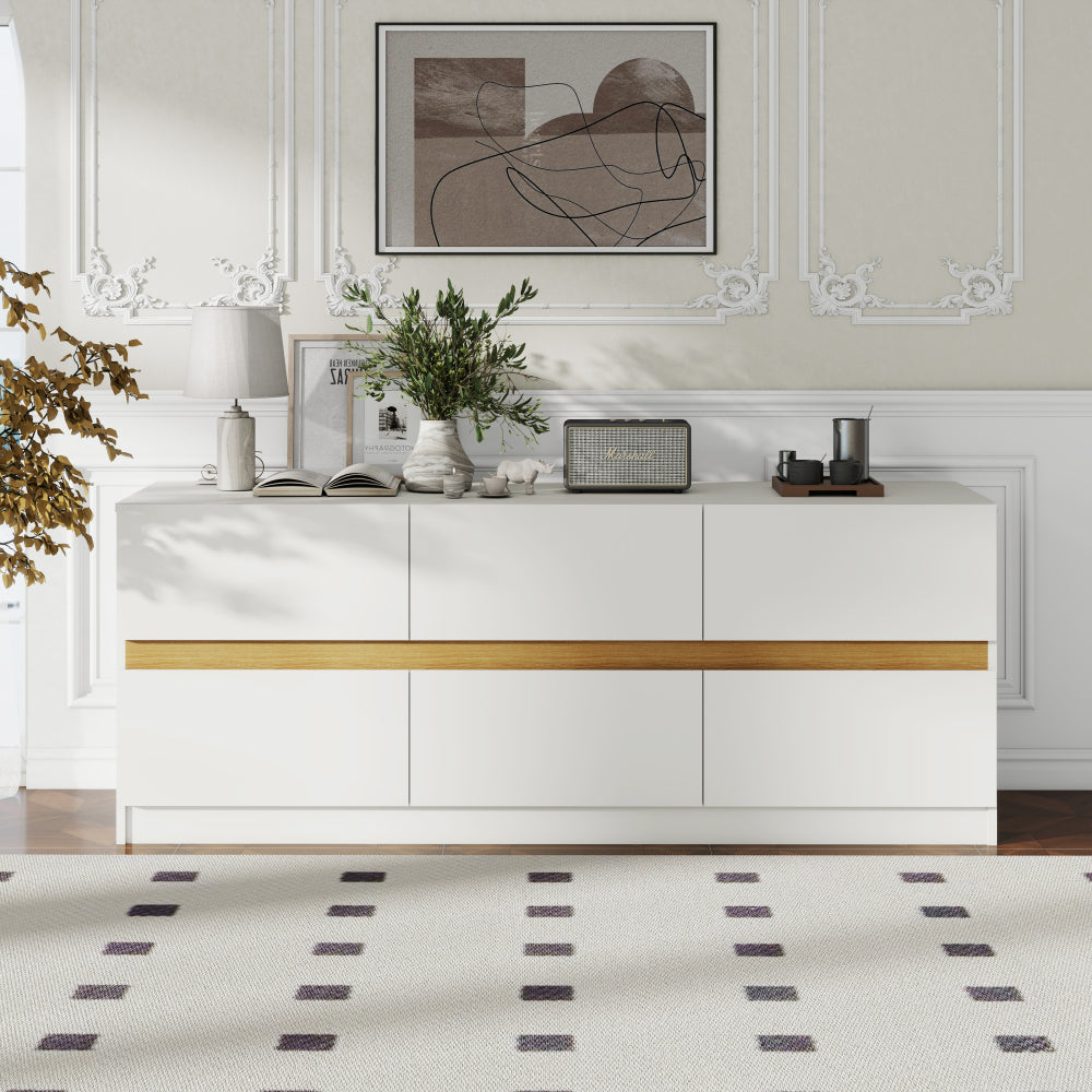 6 Drawer Dresser Long Dresser for Bedroom Wood Clothes Organizers and Wide Storage Drawers 16.34" D x 59.06" W x 23.03"H (Grey) - White Label