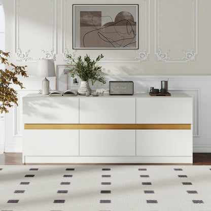 6 Drawer Dresser Long Dresser for Bedroom Wood Clothes Organizers and Wide Storage Drawers 16.34" D x 59.06" W x 23.03"H (Grey) - White Label