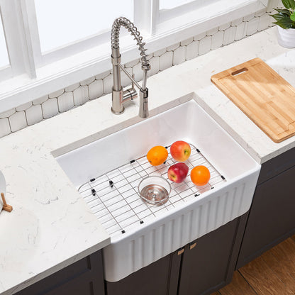 Fireclay 36" L X 20" W Farmhouse Kitchen Sink with Grid and Strainer