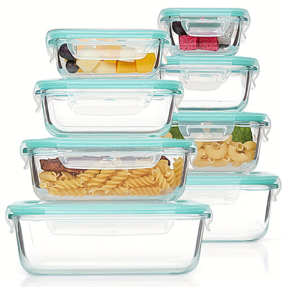 8-Piece glass food storage container, meal preparation, sealed bento box with leak-proof lock lid, suitable for microwave ovens, lunch boxes, ovens, refrigerators and dishwashers, free of BPA