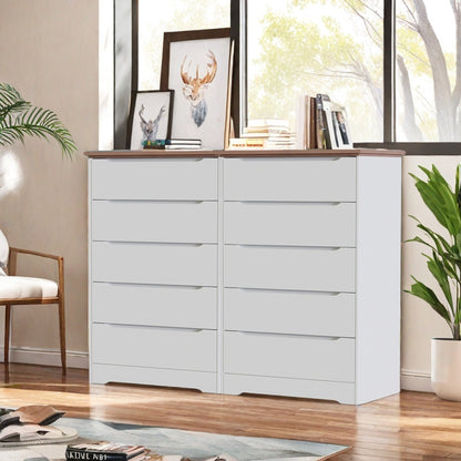 Modern 5 Drawers Dresser for Bedroom, 43.7" Tall Dressers & Chests of Drawers Hidden handle Design for Bedroom, Living Room, (White +Brown)