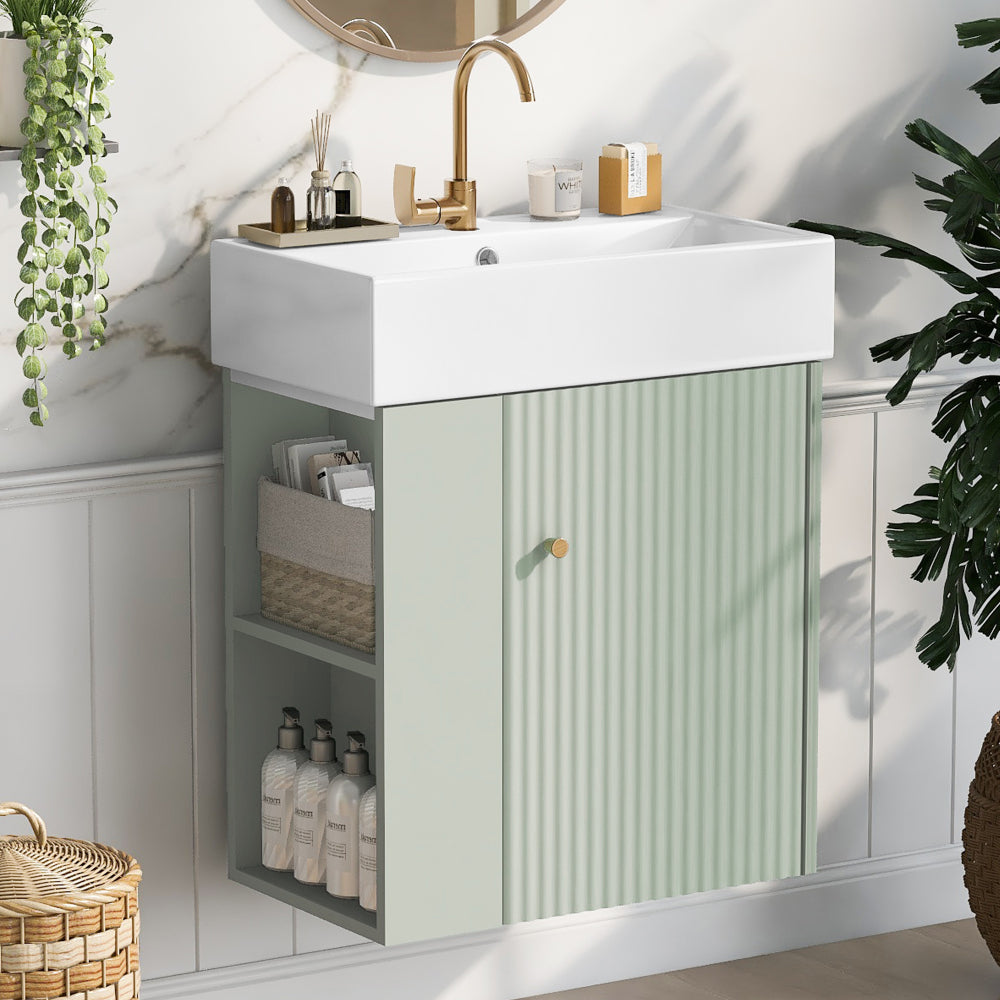 21.6" Green Bathroom vanity, Combo Cabinet, Bathroom Storage Cabinet, Single Ceramic Sink, Right side storage