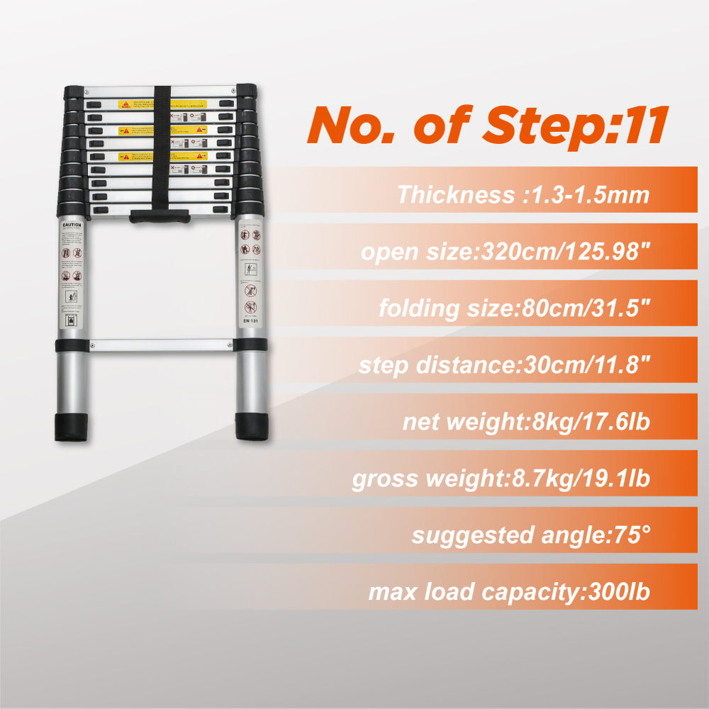 Telescoping Ladder 10.5FT, Telescopic Extension Ladder, Aluminum Alloy Folding Ladder Portable Multi-Purpose for Indoor Outdoor Work, Heavy Duty 300 lbs Load