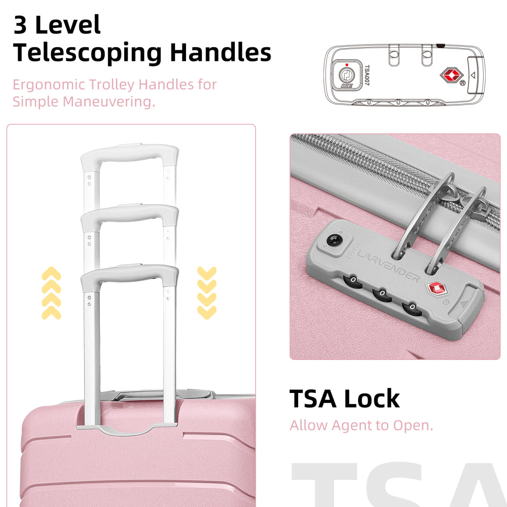 Luggage Sets 5 Piece, Expandable Luggage Hardside PP Suitcase Sets with Spinner Wheels TSA Lock, Pink