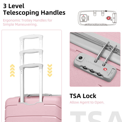 Luggage Sets 5 Piece, Expandable Luggage Hardside PP Suitcase Sets with Spinner Wheels TSA Lock, Pink