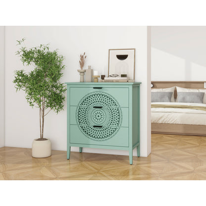 3 Drawer Cabinet with Hollow-Carved 3 Drawer Dresser Storage Chest with Metal Handles For Entryway Living Room Bedroom