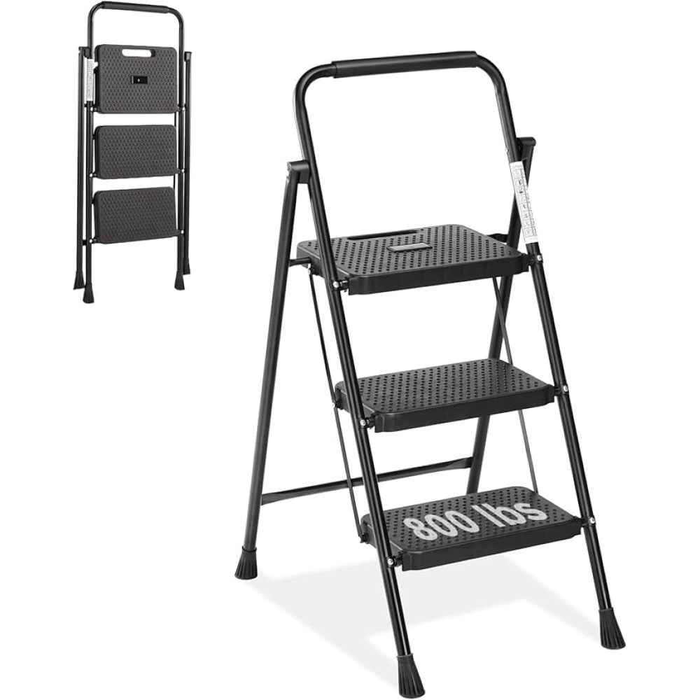 3 Step Ladder, Step Stool Foldable, 800lbs Portable Ladder with Wide Anti-Slip Pedal, Step Stool for Adults, Lightweight Step Ladder for Home Kitchen and Outdoor