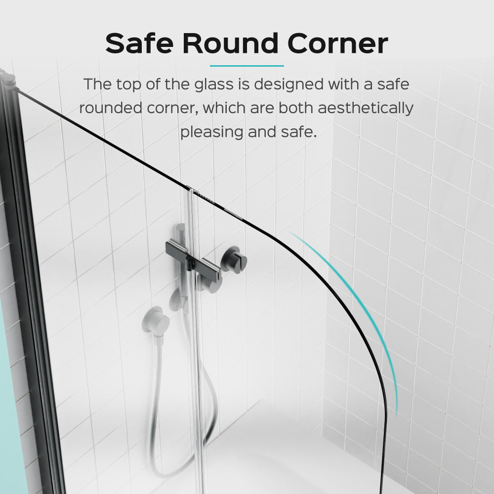 34" W x 58" H Frameless Folding Pivot Bathtub Door, 1/4" (6mm) Thick SGCC Clear Tempered Glass Door, Bathroom Pivot Bifold Shower Tub Door Panel, Reversible Installation, Matte Black Finish