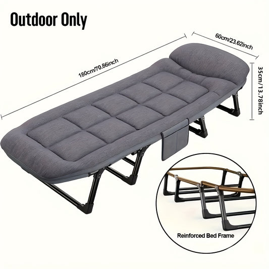 Portable folding camping bed, adult size, stainless steel frame, lightweight aluminum alloy, easy to store, suitable for outdoor leisure, camping, hiking - outdoor use only