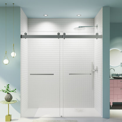 68-72 inches*76 inches Frameless Double Sliding Soft-Close Shower Door, 3/8inches (10mm) Thick SGCC Tempered Glass Door,  Brushed Nickel