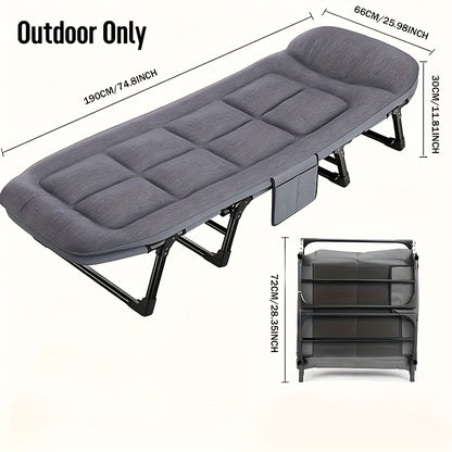 Portable folding camping bed, adult size, stainless steel frame, lightweight aluminum alloy, easy to store, suitable for outdoor leisure, camping, hiking - outdoor use only