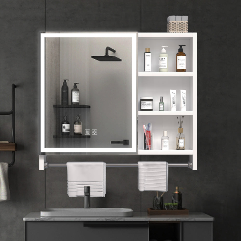 Modern 32 x 28 inches Aluminium Bathroom Cabinets, Medicine Cabinets with Mirrors and LED Lights, Bathroom Lockers with Multilevel Storage Compartments and Towel Rails