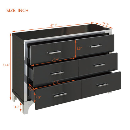 3-Pieces Sets,Dresser and Two Nightstands with Metal Handles and Mirror Decoration, Elegant and Subtle, Black