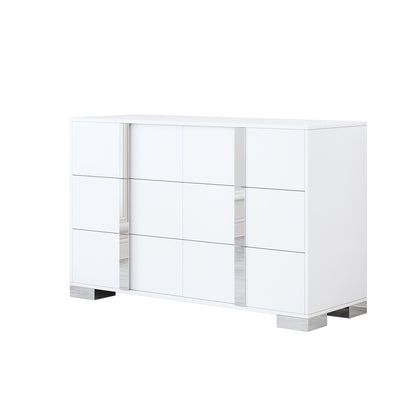 Elegant Modern Dresser with Metal Handle,Mirrored Storage Cabinet with 6 Drawers for Bedroom,Living Room,White