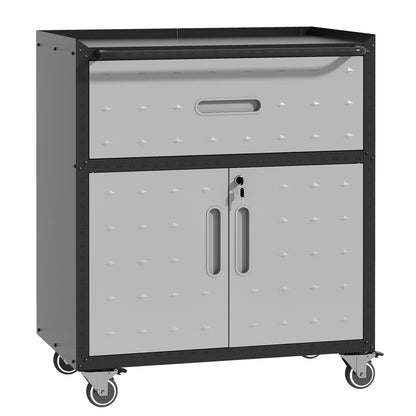 Metal Wall-Mounted Tool Storage Cabinet with Locking Door and 1 Shelf 1 Opened Drawer for Garage Warehouse,Office,Assembly Required