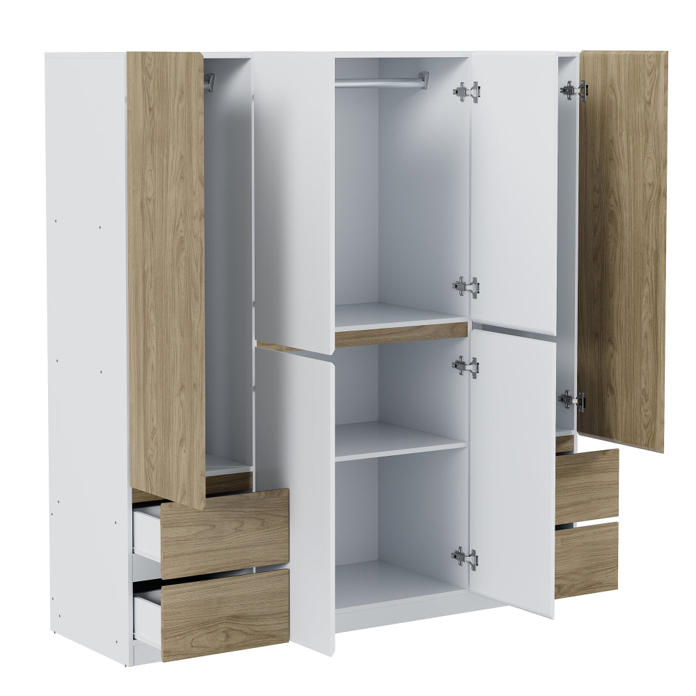 6-Doors Wooden Wardrobe Storage for Bedroom,with 4 Drawers,White+Nature