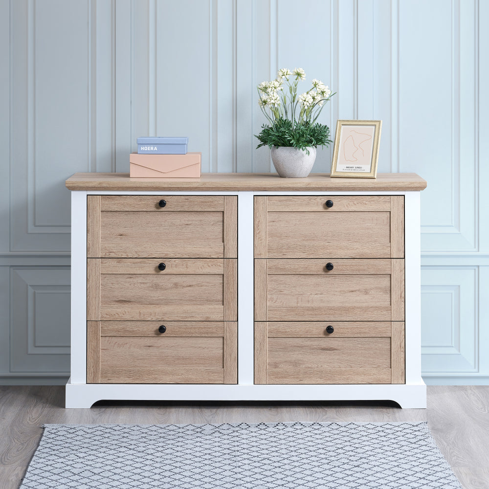 AUTUMN Modern 6 Drawer Master Dresser with Interlock Drawer Feature – Drawer Slide And Interlock Pre-Assembly, Wide Dressers for Bedroom 6 Deep Drawers for Closet Organizer -  Easy Assembly, White/Oak