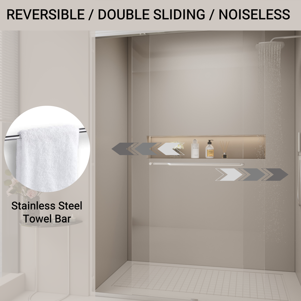 56-60 in. W x 72 in. H Double Sliding Shower Door, Semi-frameless Bypass Bathroom Sliding Door with 1/4" (6mm) Tempered Glass for Walk-in Shower, Chrome 24D03-60CX