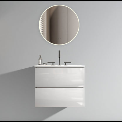 Wall Mount 24" Space grey  Bathroom Vanity with Ceramic Sink with one faucet hole, Large Storage Floating Bathroom Vanity for Modern Bathroom, Pre-assembled